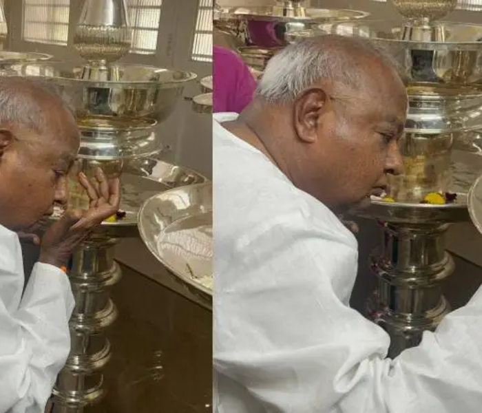 ತಿರುಪತಿಗೆ ತೆರಳುವ ಬೆಳ್ಳಿ ದೀಪಗಳಿಗೆ ದೇವೇಗೌಡರಿಂದ ಪೂಜೆ
